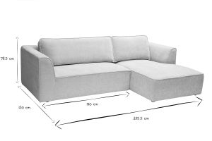 Canapé d'angle droit design en tissu effet velours texturé beige 3 places GRAMMY