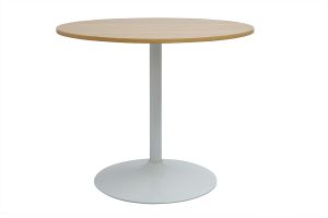 Table à manger design ronde en bois clair chêne et métal blanc D90 cm CALISTA