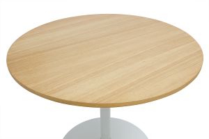 Table à manger design ronde en bois clair chêne et métal blanc D90 cm CALISTA