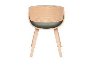 Sedia design in tessuto verde cachi e legno chiaro BENT