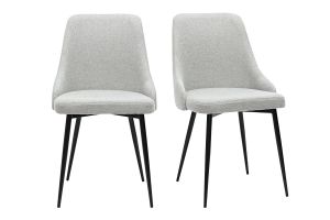 Chaises design en tissu effet velours texturé gris clair et métal noir (lot de 2) CULT