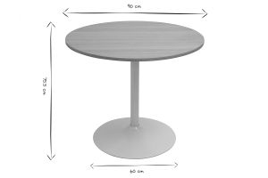 Table à manger design ronde en bois clair chêne et métal blanc D90 cm CALISTA