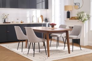 Chaises design en tissu effet velours texturé gris clair et métal noir (lot de 2) CULT