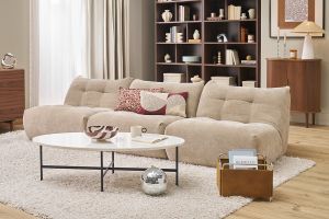 Fauteuil lounge en tissu effet velours texturé taupe BUMPY