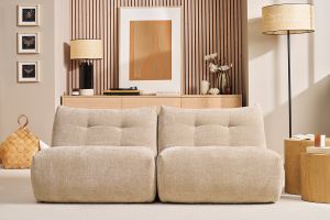 Fauteuil lounge en tissu effet velours texturé taupe BUMPY