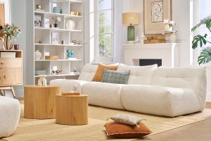 Fauteuil lounge en tissu bouclette blanc cassé BUMPY