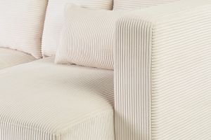 Canapé d'angle droit 3 places en tissu velours côtelé beige et bois clair HARLEM