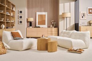 Fauteuil lounge en tissu bouclette blanc cassé BUMPY