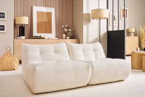 Fauteuil lounge en tissu bouclette blanc cassé BUMPY