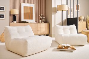 Fauteuil lounge en tissu bouclette blanc cassé BUMPY