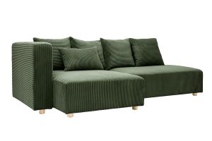 Canapé d'angle gauche 3 places en tissu velours côtelé vert kaki et bois clair HARLEM