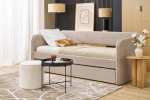 Lit gigogne en tissu taupe 90 x 190 cm EDISON