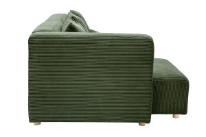 Canapé d'angle gauche 3 places en tissu velours côtelé vert kaki et bois clair HARLEM
