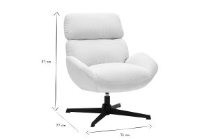Fauteuil pivotant en tissu velours côtelé écru et métal noir KLEM