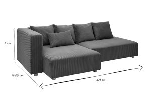 Canapé d'angle gauche 3 places en tissu velours côtelé vert kaki et bois clair HARLEM