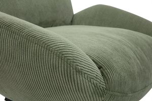 Fauteuil pivotant en tissu velours côtelé vert kaki et métal noir KLEM