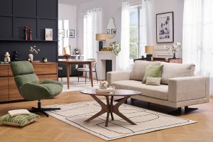 Fauteuil pivotant en tissu velours côtelé vert kaki et métal noir KLEM