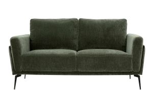 Canapé design 2 places en tissu effet velours vert kaki et métal noir MOSCO