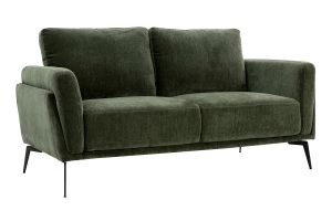 Canapé design 2 places en tissu effet velours vert kaki et métal noir MOSCO