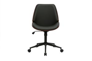 Chaise de bureau à roulettes noire et bois foncé DOUGLAS