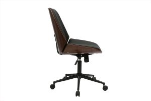 Chaise de bureau à roulettes noire et bois foncé DOUGLAS