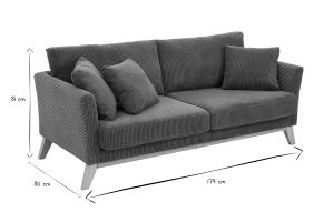 Canapé scandinave déhoussable 3 places en tissu velours côtelé vert kaki et bois clair OSLO