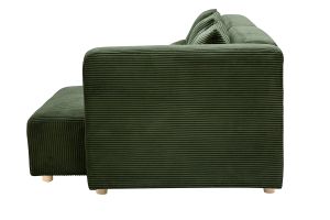 Canapé d'angle droit 3 places en tissu velours côtelé vert kaki et bois clair HARLEM