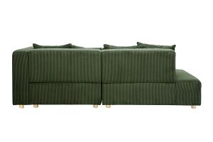 Canapé d'angle droit 3 places en tissu velours côtelé vert kaki et bois clair HARLEM
