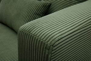 Canapé d'angle droit 3 places en tissu velours côtelé vert kaki et bois clair HARLEM