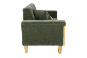 Canapé scandinave 3 places en tissu effet velours vert kaki et bois clair FJORD