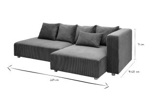Canapé d'angle droit 3 places en tissu velours côtelé vert kaki et bois clair HARLEM