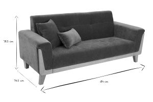 Canapé scandinave 3 places en tissu effet velours vert kaki et bois clair FJORD
