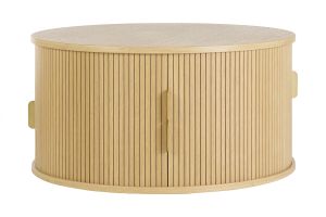 Table basse ronde finition bois clair chêne 2 portes coulissantes D80 cm EPIC