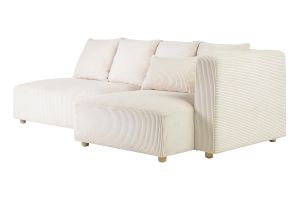 Canapé d'angle droit 3 places en tissu velours côtelé beige et bois clair HARLEM