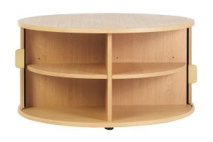 Table basse ronde finition bois clair chêne 2 portes coulissantes D80 cm EPIC