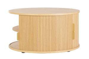 Table basse ronde finition bois clair chêne 2 portes coulissantes D80 cm EPIC