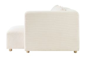 Canapé d'angle droit 3 places en tissu velours côtelé beige et bois clair HARLEM