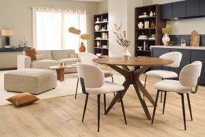 Chaises en tissu effet velours texturé beige et métal noir (lot de 2) ATRIUM