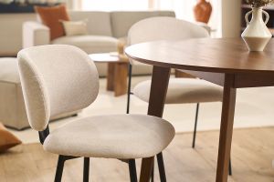 Chaises en tissu effet velours texturé beige et métal noir (lot de 2) ATRIUM