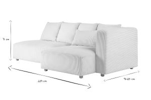 Canapé d'angle droit 3 places en tissu velours côtelé beige et bois clair HARLEM