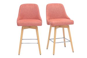 Tabourets de bar scandinaves pivotants 360° en tissu effet velours texturé terracotta et bois hêtre massif H65 cm (lot de 2) HASTA