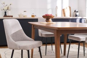 Chaises design en tissu effet velours texturé gris clair et métal noir (lot de 2) CULT