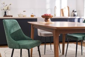 Chaises design en tissu effet velours texturé vert foncé et métal noir (lot de 2) CULT