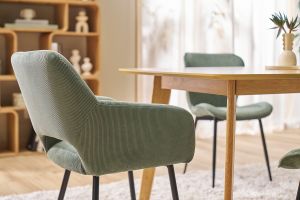 Chaises en tissu velours côtelé vert kaki et métal noir (lot de 2) LAURETTE