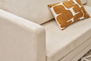 Canapé convertible 2 places en tissu velours côtelé beige LEON