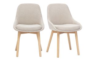 Sedie scandinave in tessuto effetto velluto beige e legno chiaro massiccio (set di 2) HOLO