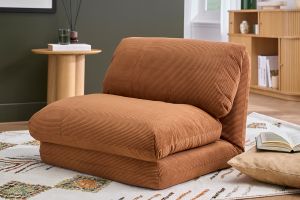 Chauffeuse 1 place convertible en tissu velours côtelé terre brûlée SPENCER