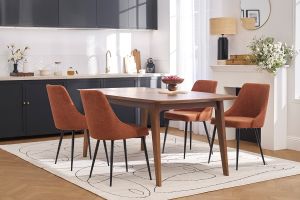 Chaises design en tissu effet velours texturé terre brûlée et métal noir (lot de 2) CULT