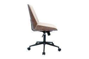 Chaise de bureau à roulettes en bois et tissu effet velours texturé beige DOUGLAS