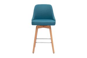 Tabourets de bar scandinaves pivotants 360° en tissu bleu canard et bois hêtre massif H65 cm (lot de 2) HASTA